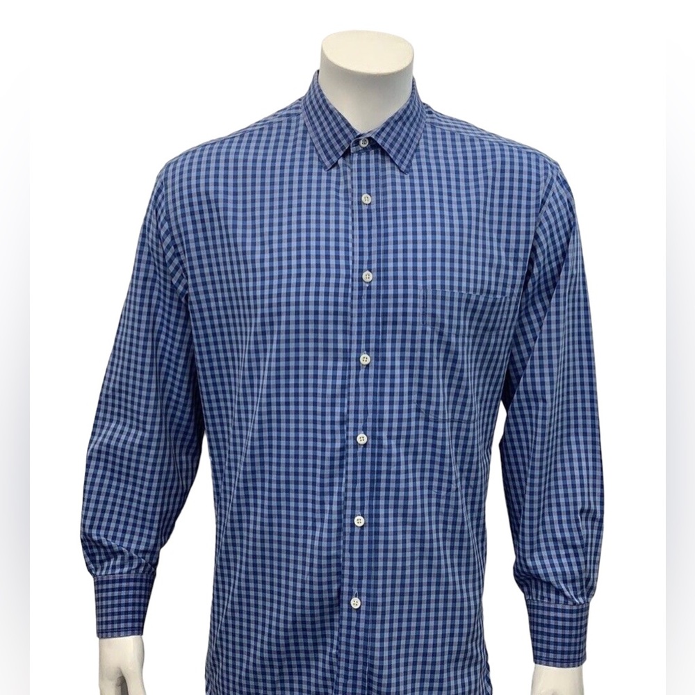Billy Reid Blue Gray Checked Long Sleeve Shirt Made in Italy Cotton Size Large
